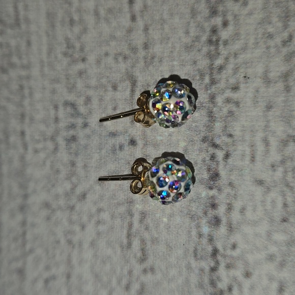 14kt Yellow Gold Stud Earrings w/ AB Crystals by Swarovski NEW - Picture 6 of 7